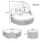 Patio Furniture, Round Outdoor Sectional Sofa Set, Rattan Daybed with Retractable Canopy, Removable Cushion