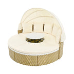 Patio Furniture, Round Outdoor Sectional Sofa Set, Rattan Daybed with Retractable Canopy, Removable Cushion