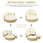Patio Furniture, Round Outdoor Sectional Sofa Set, Rattan Daybed with Retractable Canopy, Removable Cushion