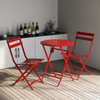 3 Piece Patio Bistro Set of Foldable Round Table and Chairs, Red