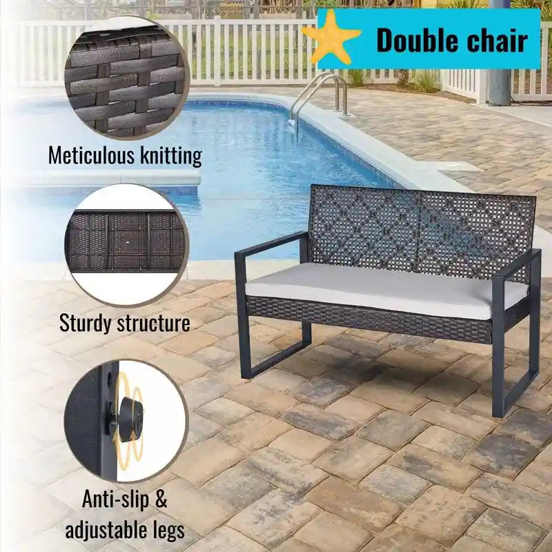 4-Piece Acacia Wood Table Top Patio Furniture Conversation Set for Balcony Porch Garden Backyard Lawn