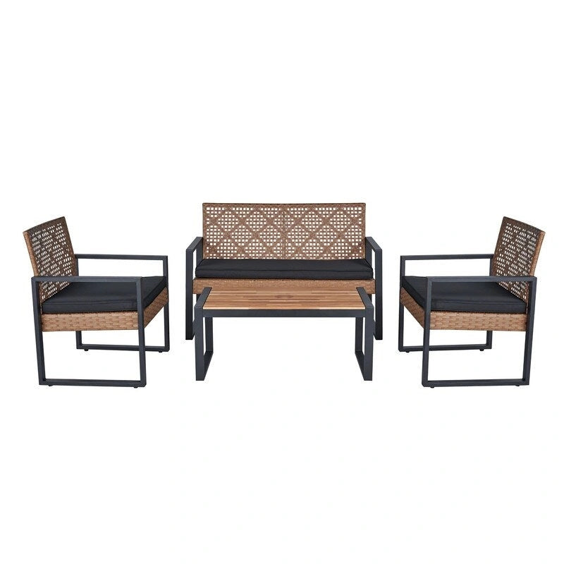 4-Piece Acacia Wood Table Top Patio Furniture Conversation Set for Balcony Porch Garden Backyard Lawn