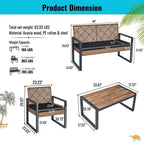 4-Piece Acacia Wood Table Top Patio Furniture Conversation Set for Balcony Porch Garden Backyard Lawn