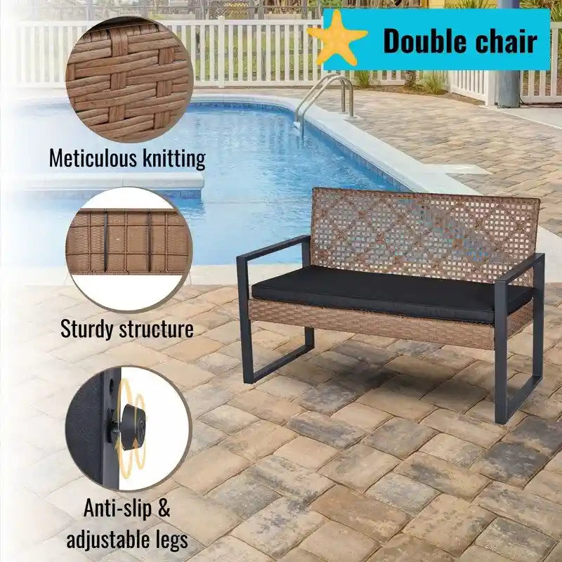 4-Piece Acacia Wood Table Top Patio Furniture Conversation Set for Balcony Porch Garden Backyard Lawn