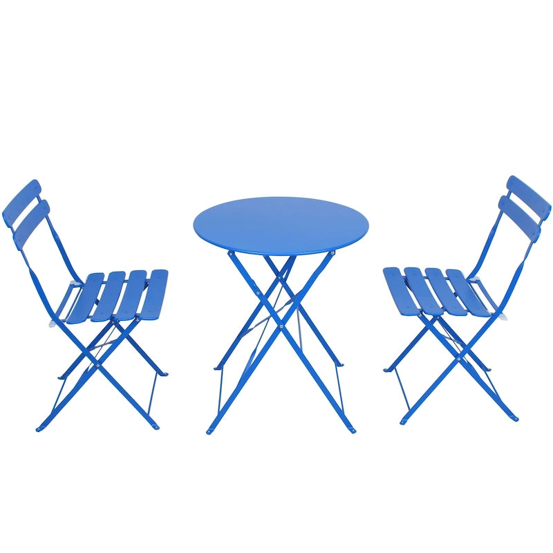 3-Piece Metal Round Outdoor Bistro Set Foldable Patio Dining Sets with Beige Cushions