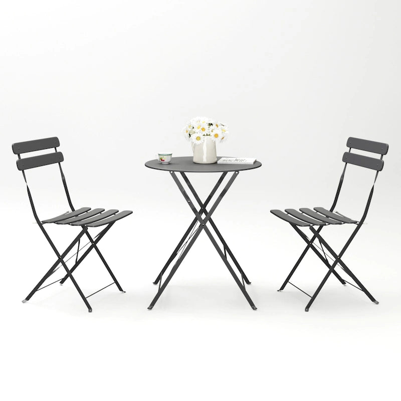 3-Piece Metal Round Outdoor Bistro Set Foldable Patio Dining Sets with Beige Cushions