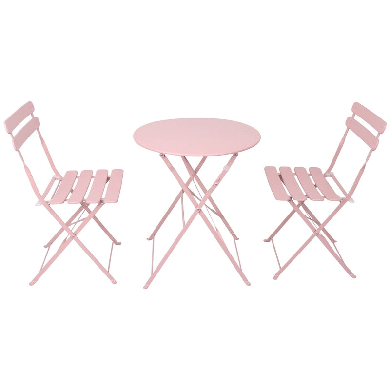 3-Piece Metal Round Outdoor Bistro Set Foldable Patio Dining Sets with Beige Cushions