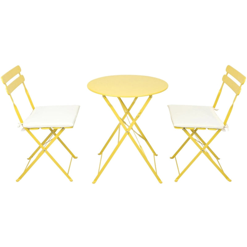3-Piece Metal Round Outdoor Bistro Set Foldable Patio Dining Sets with Beige Cushions