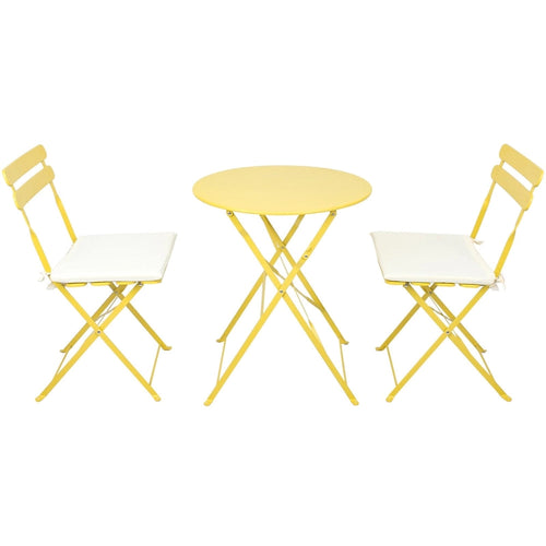 3-Piece Metal Round Outdoor Bistro Set Foldable Patio Dining Sets with Beige Cushions