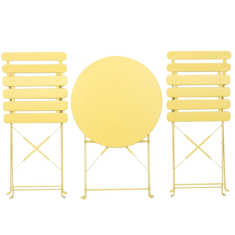 3-Piece Metal Round Outdoor Bistro Set Foldable Patio Dining Sets with Beige Cushions