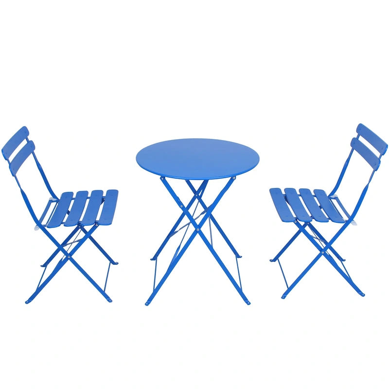 3-Piece Metal Round Outdoor Bistro Set Foldable Patio Dining Sets with Beige Cushions