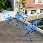 3-Piece Metal Round Outdoor Bistro Set Foldable Patio Dining Sets with Beige Cushions