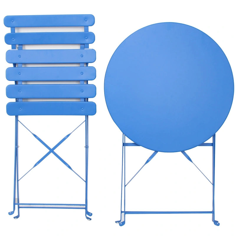 3-Piece Metal Round Outdoor Bistro Set Foldable Patio Dining Sets with Beige Cushions