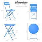 3-Piece Metal Round Outdoor Bistro Set Foldable Patio Dining Sets with Beige Cushions