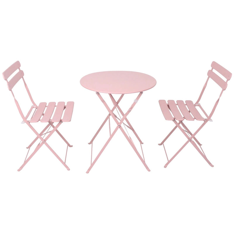 3-Piece Metal Round Outdoor Bistro Set Foldable Patio Dining Sets with Beige Cushions