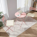3-Piece Metal Round Outdoor Bistro Set Foldable Patio Dining Sets with Beige Cushions
