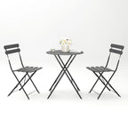 3-Piece Metal Round Outdoor Bistro Set Foldable Patio Dining Sets with Beige Cushions