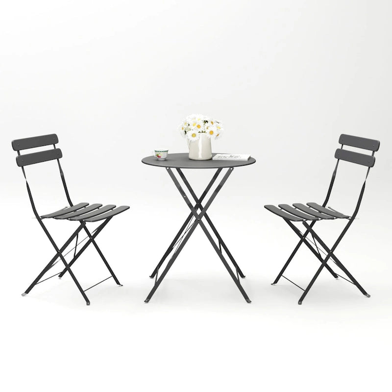 3-Piece Metal Round Outdoor Bistro Set Foldable Patio Dining Sets with Beige Cushions