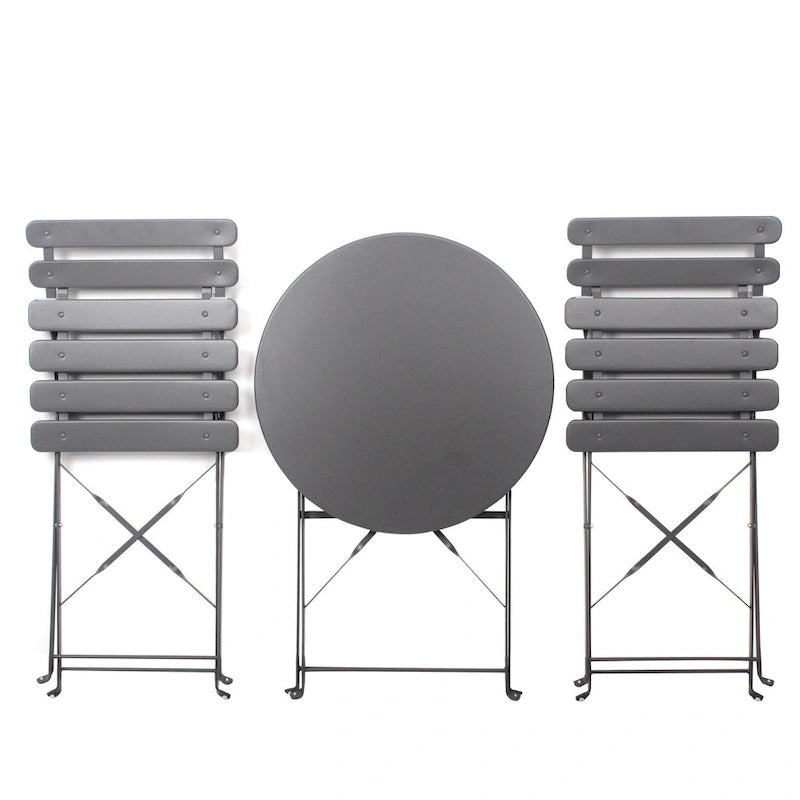 3-Piece Metal Round Outdoor Bistro Set Foldable Patio Dining Sets with Beige Cushions