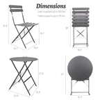 3-Piece Metal Round Outdoor Bistro Set Foldable Patio Dining Sets with Beige Cushions
