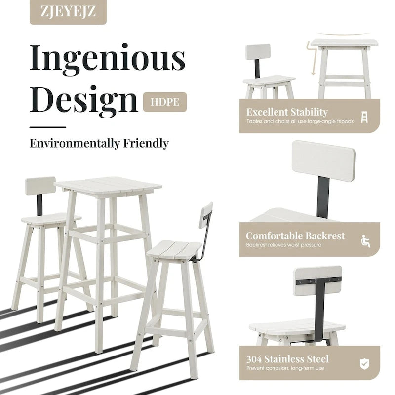 3-Piece HDPE Square High Outdoor Serving Bar Set