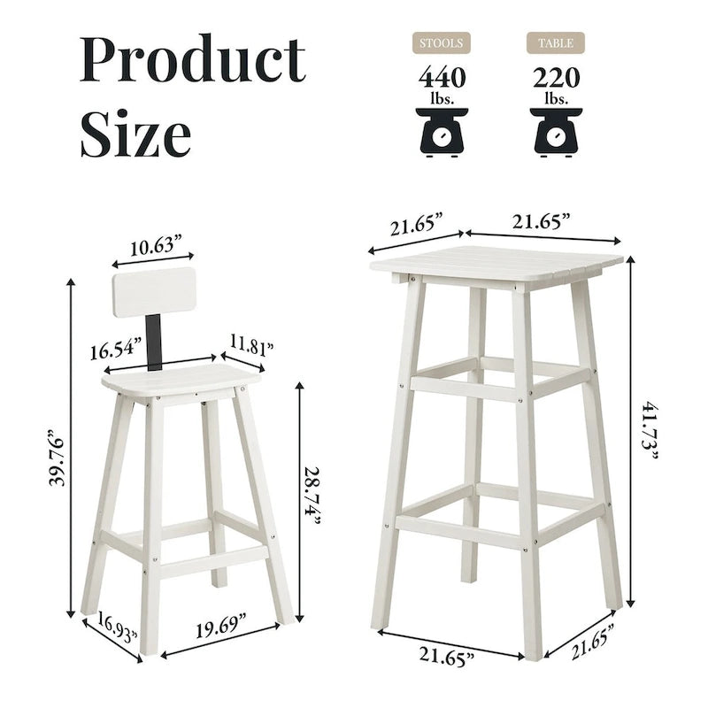 3-Piece HDPE Square High Outdoor Serving Bar Set