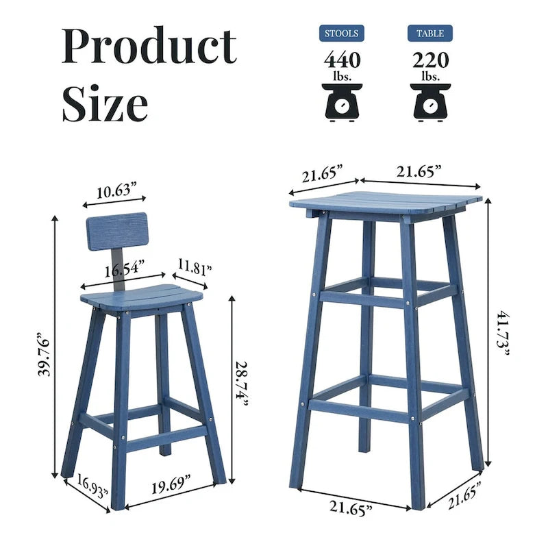 3-Piece HDPE Square High Outdoor Serving Bar Set