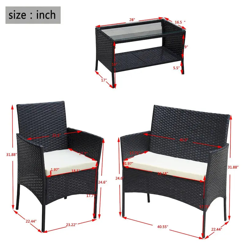 Rattan Patio Furniture Set (4 Pieces)