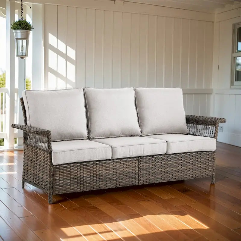 Gymojoy Outdoor Patio Wicker Rattan Ottoman - Brown