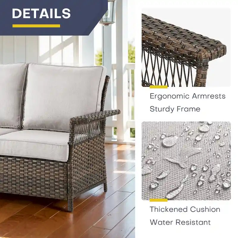 Gymojoy Outdoor Patio Wicker Rattan Ottoman - Brown