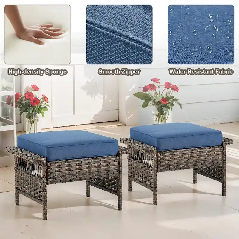 Gymojoy Outdoor Patio Wicker Rattan Ottoman - Brown
