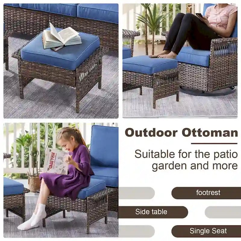 Gymojoy Outdoor Patio Wicker Rattan Ottoman - Brown