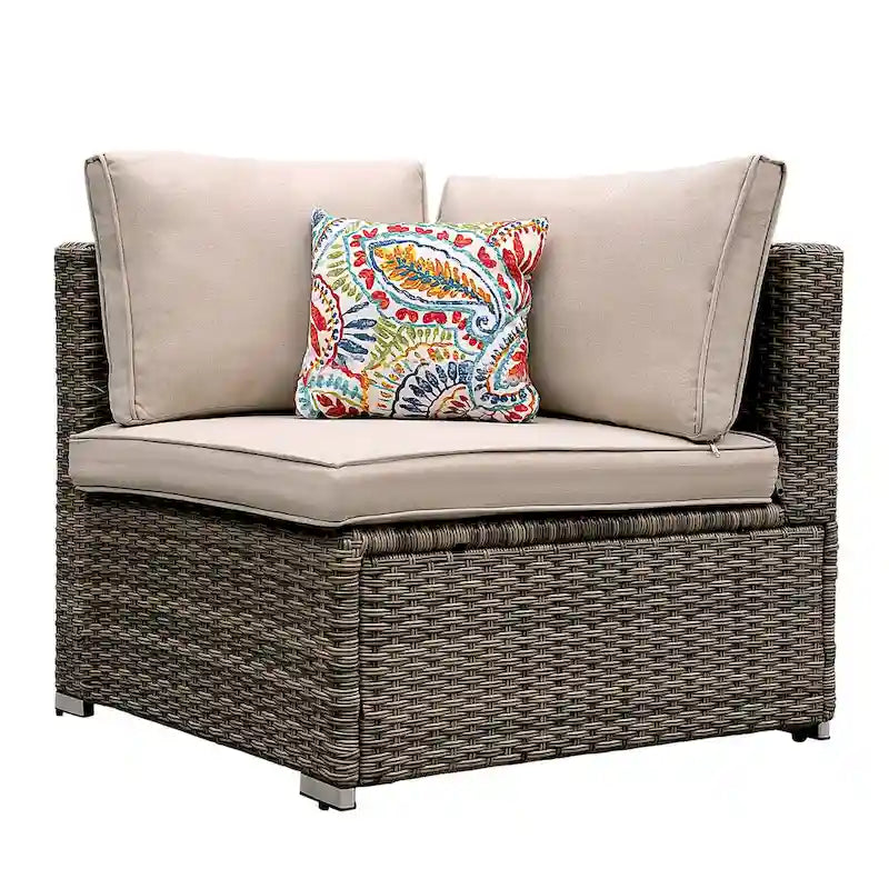 Light Brown 7-Piece Wicker Outdoor Sectional Set Patio Sofa Set with Beige Cushions and Coffee Table
