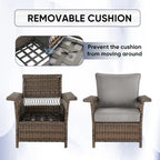 High Back Sofa and 2 Chairs, 2 Ottomans Coffee Table - Brown