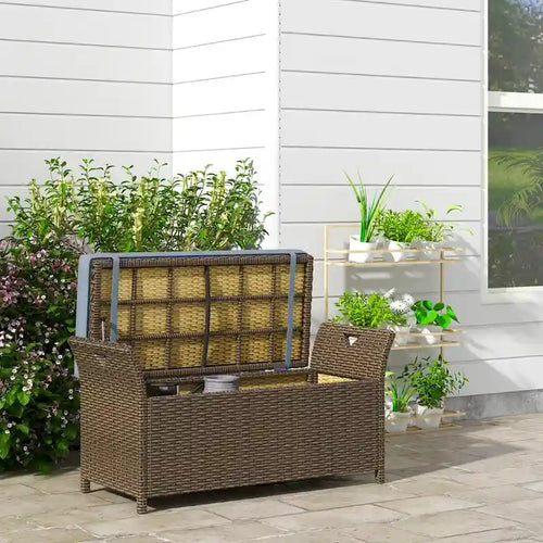 27 Gallon 2-In-1 Patio Wicker Storage Bench with Handles and Cushion