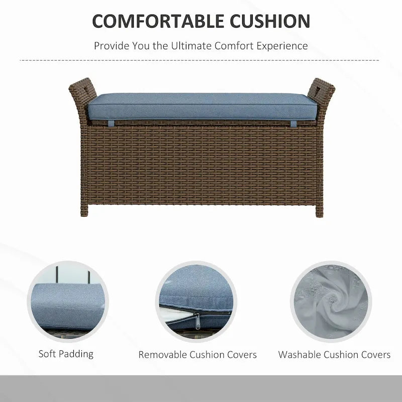 27 Gallon 2-In-1 Patio Wicker Storage Bench with Handles and Cushion