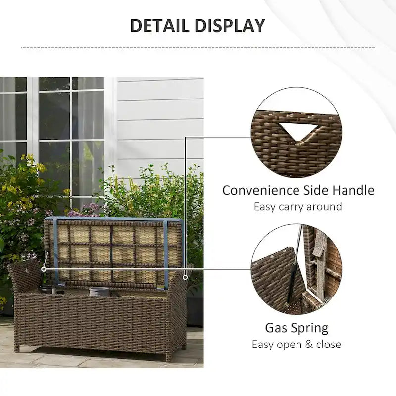 27 Gallon 2-In-1 Patio Wicker Storage Bench with Handles and Cushion