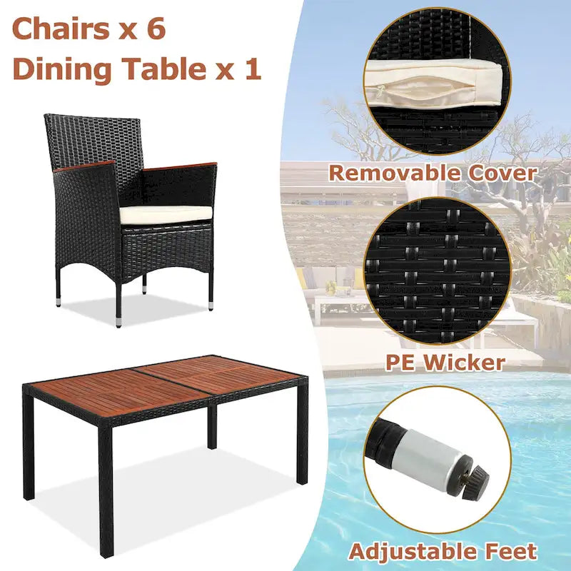 Patio Dining Set for 6 Outdoor Wicker Table & Chairs with Cushions