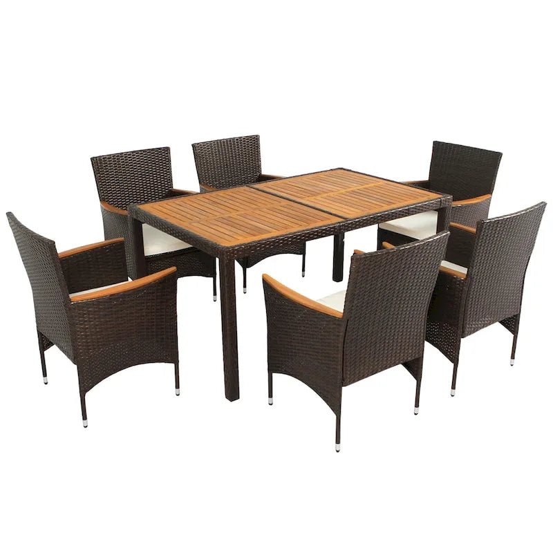 Patio Dining Set for 6 Outdoor Wicker Table & Chairs with Cushions