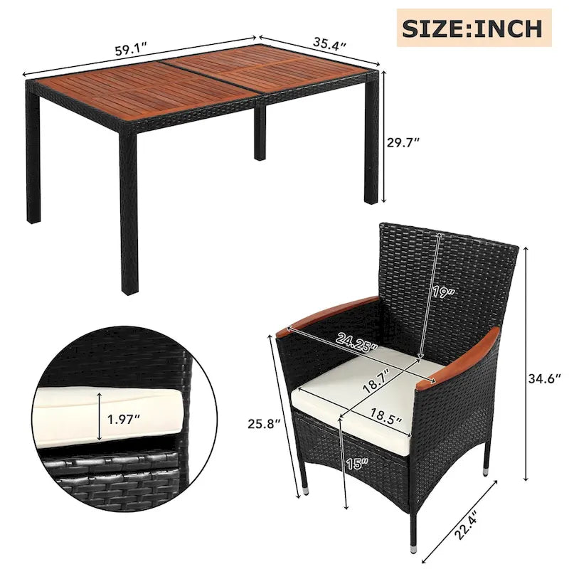 Patio Dining Set for 6 Outdoor Wicker Table & Chairs with Cushions