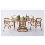 Outdoor dining simple bamboo chair table , PE ratten round table 110CM plastic wood top