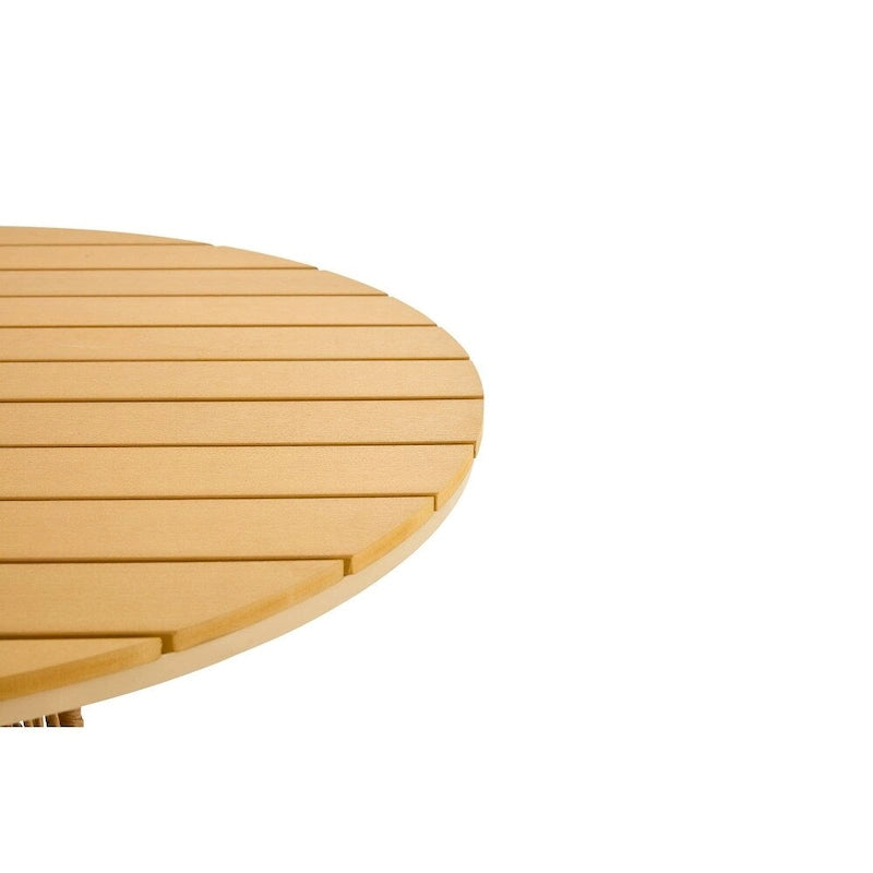 Outdoor dining simple bamboo chair table , PE ratten round table 110CM plastic wood top