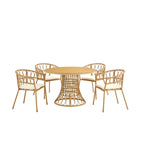 Outdoor dining simple bamboo chair table , PE ratten round table 110CM plastic wood top