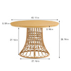 Outdoor dining simple bamboo chair table , PE ratten round table 110CM plastic wood top