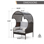 Single Rattan Sofa with Top Canopy, Elegant Wicker Couch for Outdoor