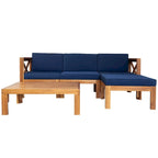 Natural Acacia Wood 5-Piece Outdoor Sectional Sofa Set with Water-resistant Fabric