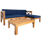 Natural Acacia Wood 5-Piece Outdoor Sectional Sofa Set with Water-resistant Fabric