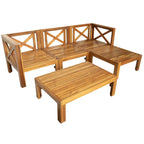 Natural Acacia Wood 5-Piece Outdoor Sectional Sofa Set with Water-resistant Fabric