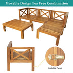 Natural Acacia Wood 5-Piece Outdoor Sectional Sofa Set with Water-resistant Fabric