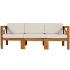 Natural Acacia Wood 5-Piece Outdoor Sectional Sofa Set with Water-resistant Fabric